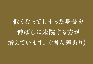 低くなってしまった身長を伸ばしに来院する方が増えています。（個人差あり）